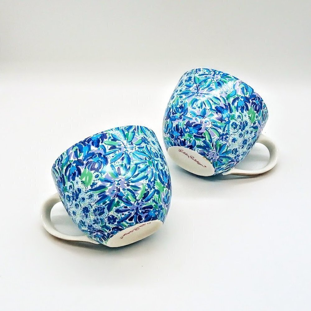 Lilly Pulitzer Blue Green Purple Floral Ceramic Mugs (2)